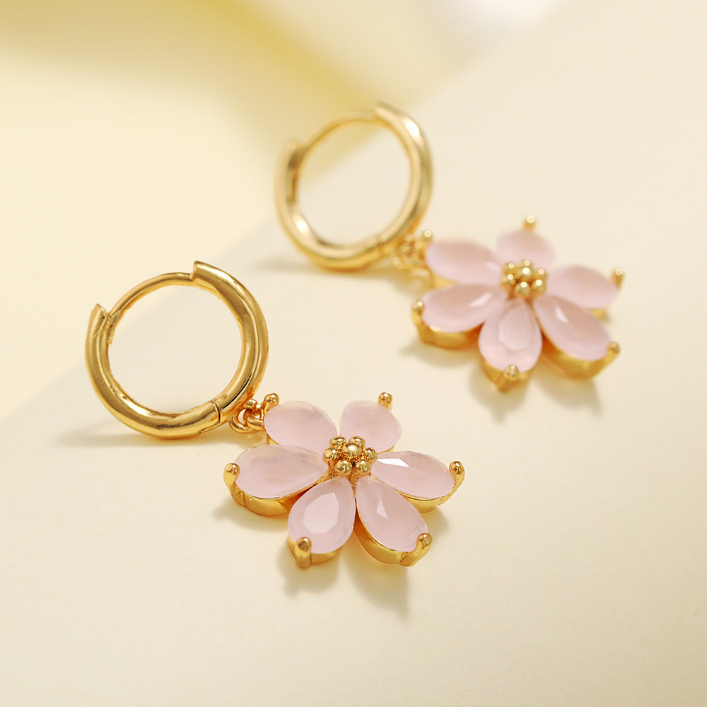 Fashion Flower Copper Artificial Gemstones Earrings