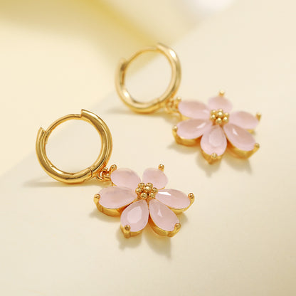 Fashion Flower Copper Artificial Gemstones Earrings
