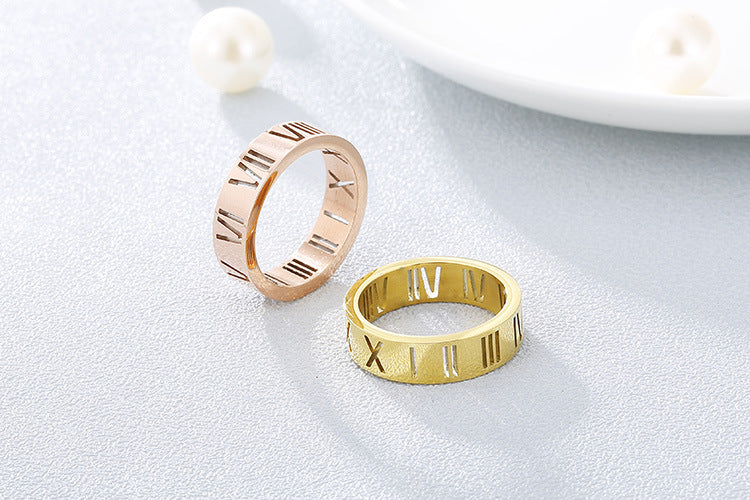 Simple Fashion Stainless Steel Hollow Roman Numeral Ring Wholesale Gooddiy