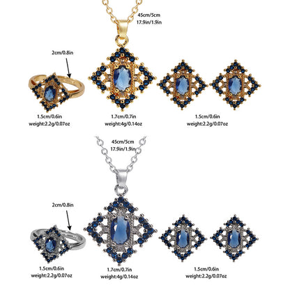 Copper Elegant Rhombus Inlay Zircon Jewelry Set