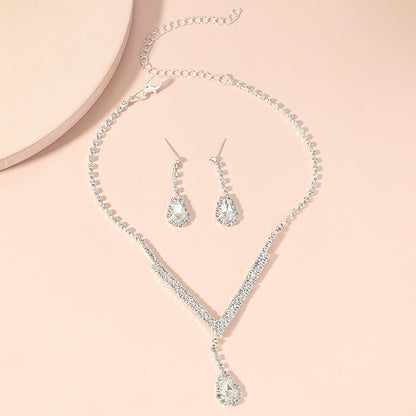 Simple Water Drop Pearl Pendant Fashion Alloy Necklace Earring Set