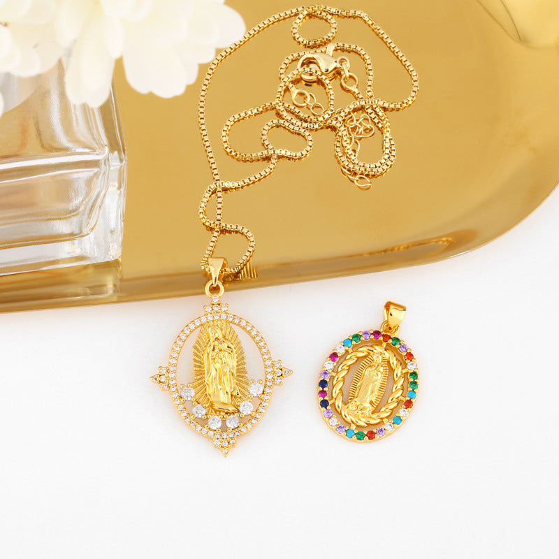 Fashion Virgin Mary Copper Inlaid Zircon Necklace Wholesale