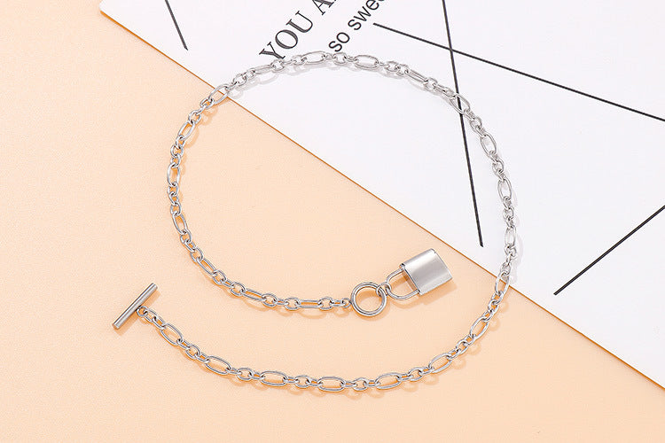 Stainless Steel Polished Lock Bracelet Necklace Set Oval Type Chain Fashion Set