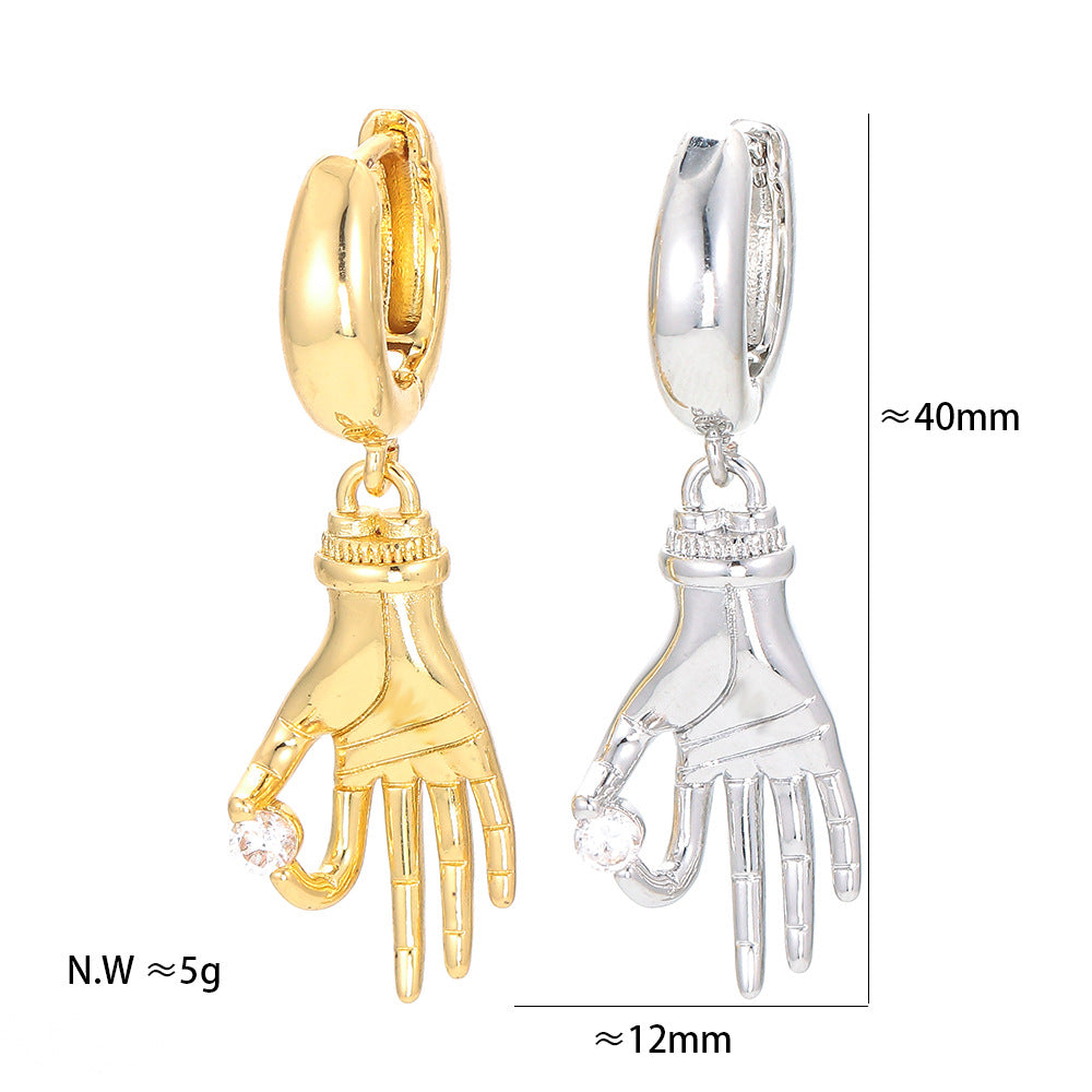 Wholesale Retro Golden Palm Glossy Pendant Copper Earrings Gooddiy