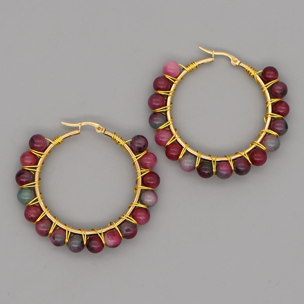 Simple Exaggerated Ethnic Gem Large Hoop Earrings