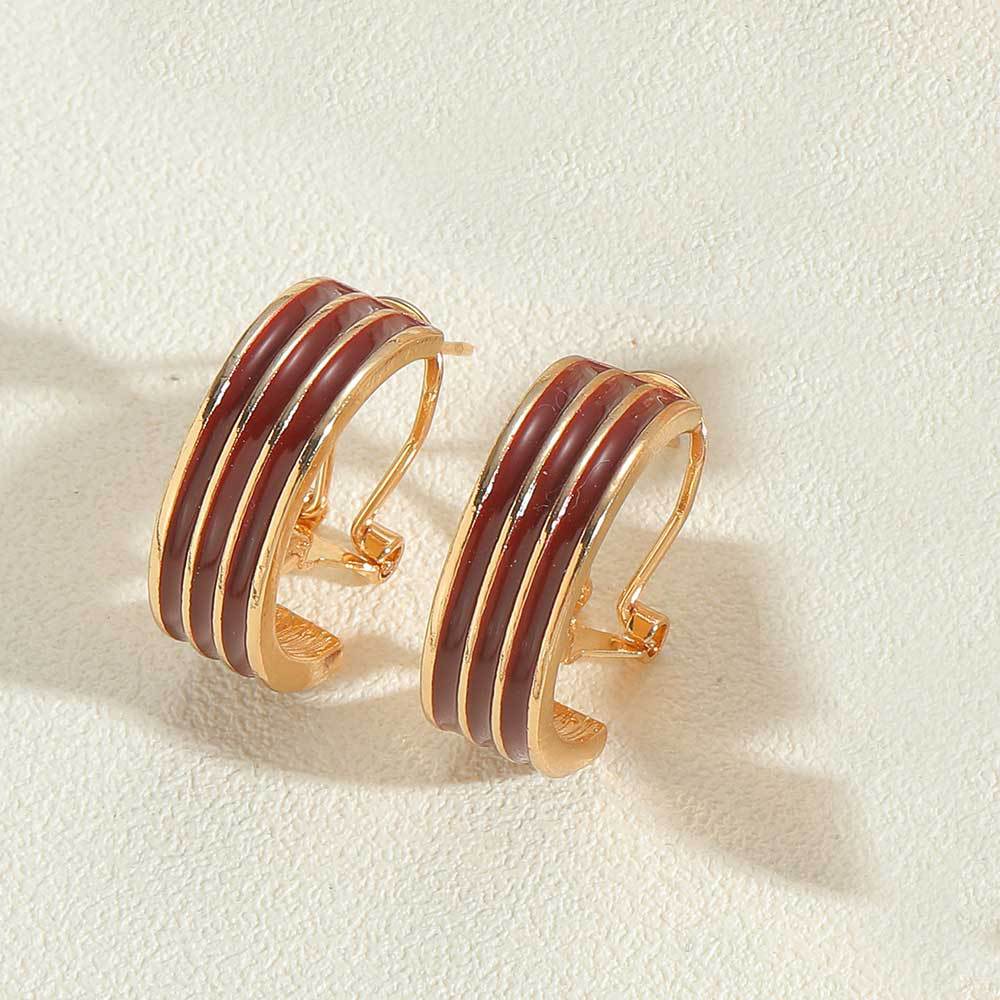 European and American popular dripping oil stripe makeup, French retro ear pins, copper plated 14K real gold, casual and small Internet celebrity earrings, women