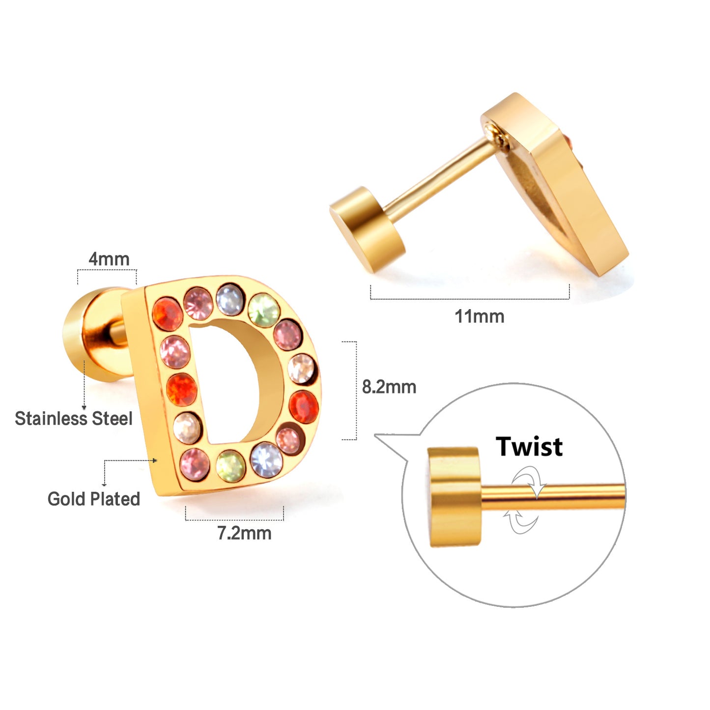 Fashion Letter Stainless Steel Inlay Zircon Ear Studs 1 Pair