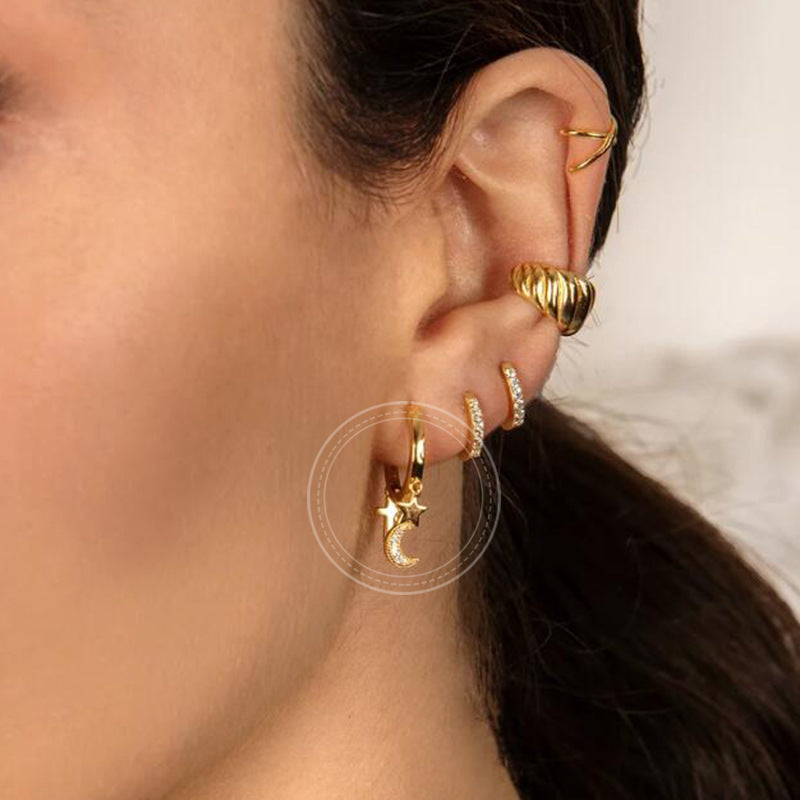 European And American Star Moon Cross Geometric Earrings Diamond Ear Buckle