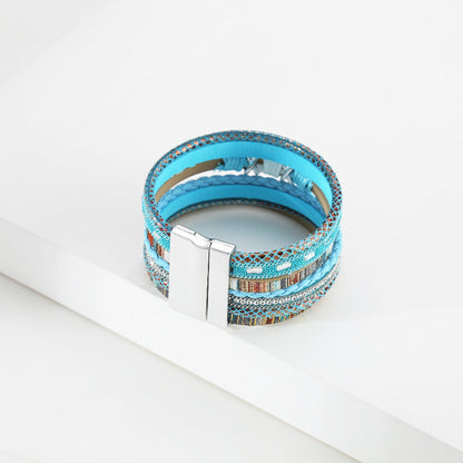 Bohemian Wide-brimmed Color Woven Multilayer Leather Bracelet Wholesale