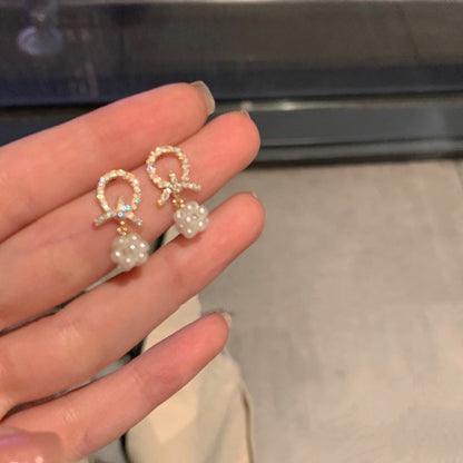 1 Pair Fashion Square Heart Shape Flower Inlay Metal Rhinestones Pearl Earrings