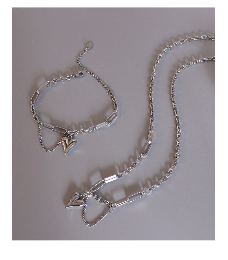 Fashion Heart Shape Titanium Steel Plating Chain Women's Bracelets Necklace 1 Piece