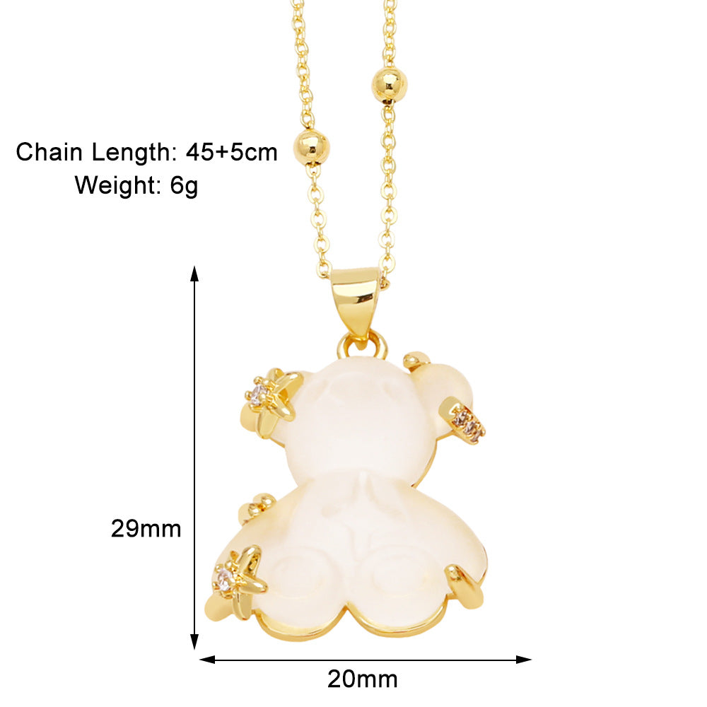 Copper Gold Plated Cute Simple Style Bear Inlay Resin Zircon Pendant Necklace