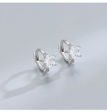 1 Pair Simple Style Star Plating Inlay Sterling Silver Zircon Hoop Earrings