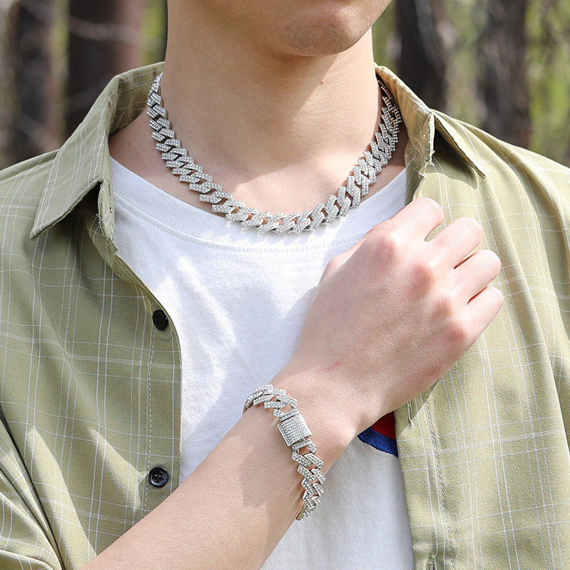 Hip-hop Geometric Solid Color Alloy Inlay Rhinestones Men's Bracelets Necklace 1 Set