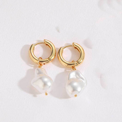 Independent station explosive special-shaped ABS pearl earrings copper plated 14K literary retro European and American style trend versatile earrings women