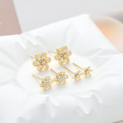 1 Set Sweet Flower Plating Inlay Copper Zircon Ear Studs