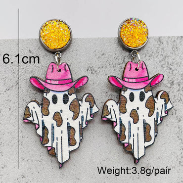 1 Pair Funny Cartoon Character Printing Wood Drop Earrings