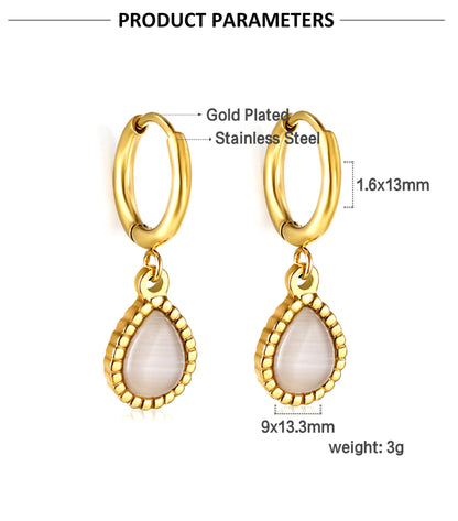 1 Pair Elegant Water Droplets Enamel Inlay Stainless Steel Zircon Gold Plated Drop Earrings