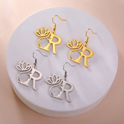 1 Pair Elegant Simple Style Letter Lotus Plating Stainless Steel Drop Earrings