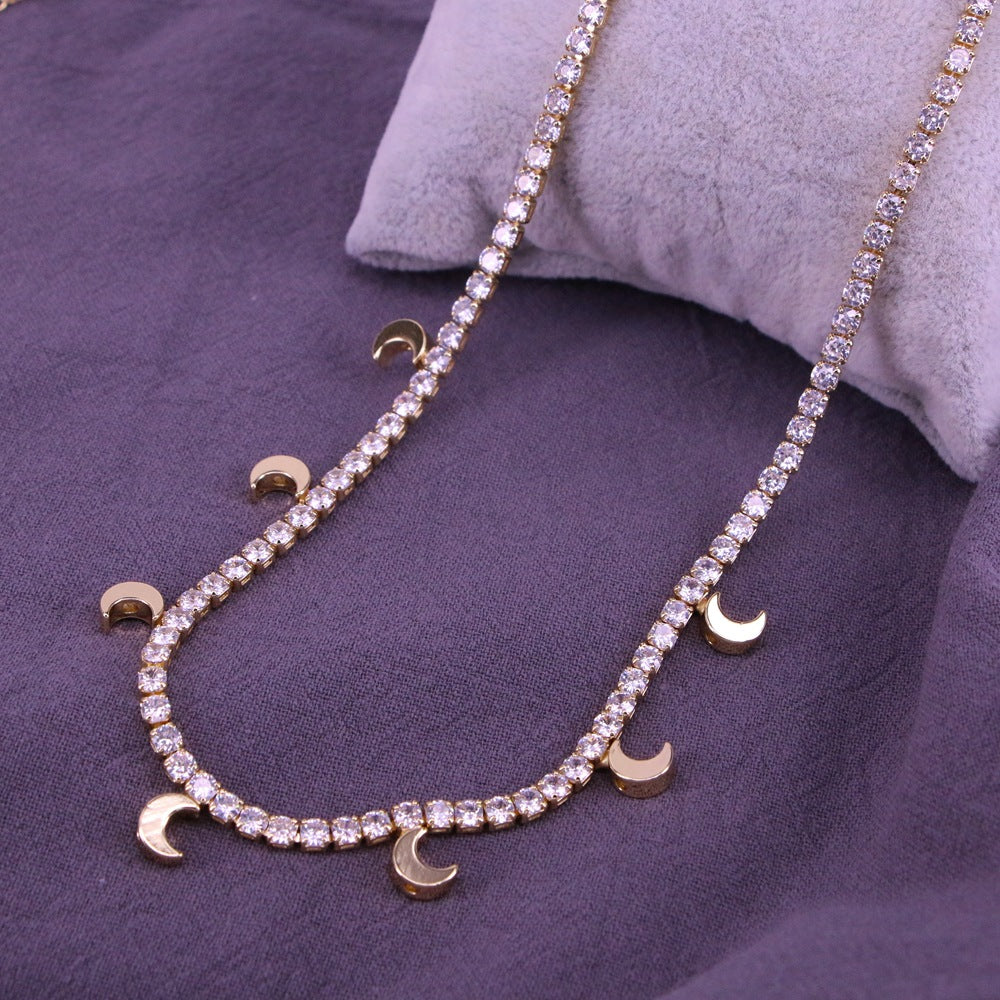 Fashion Star Moon Copper Necklace Gold Plated Zircon Copper Necklaces