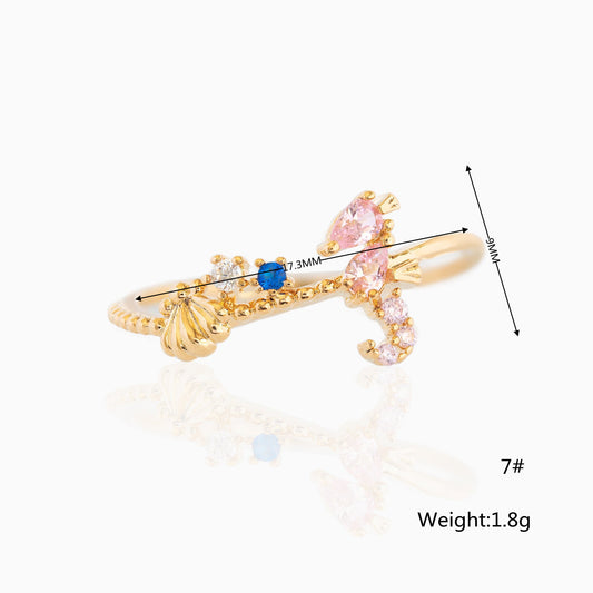 Ins Style Marine Animal Ring Fresh Cute Crab Seahorse Color Zircon Ring Bracelet In Stock