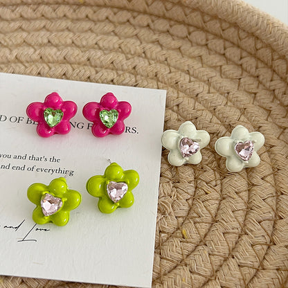 1 Pair Retro Simple Style Flower Inlay Alloy Zircon Ear Studs