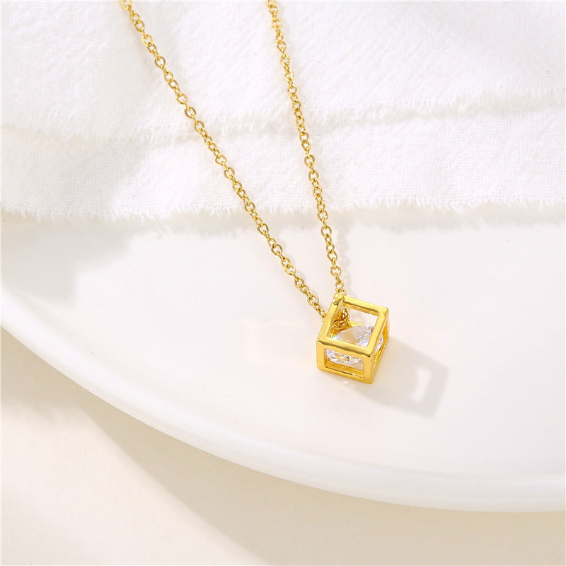 Simple Style Geometric Stainless Steel Plating Inlay Zircon Necklace