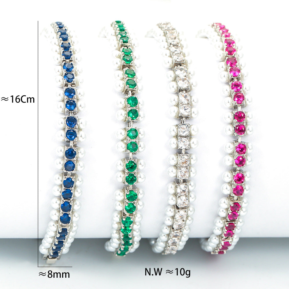 Fashion Solid Color Copper Plating Inlay Pearl Zircon Bracelets 1 Piece