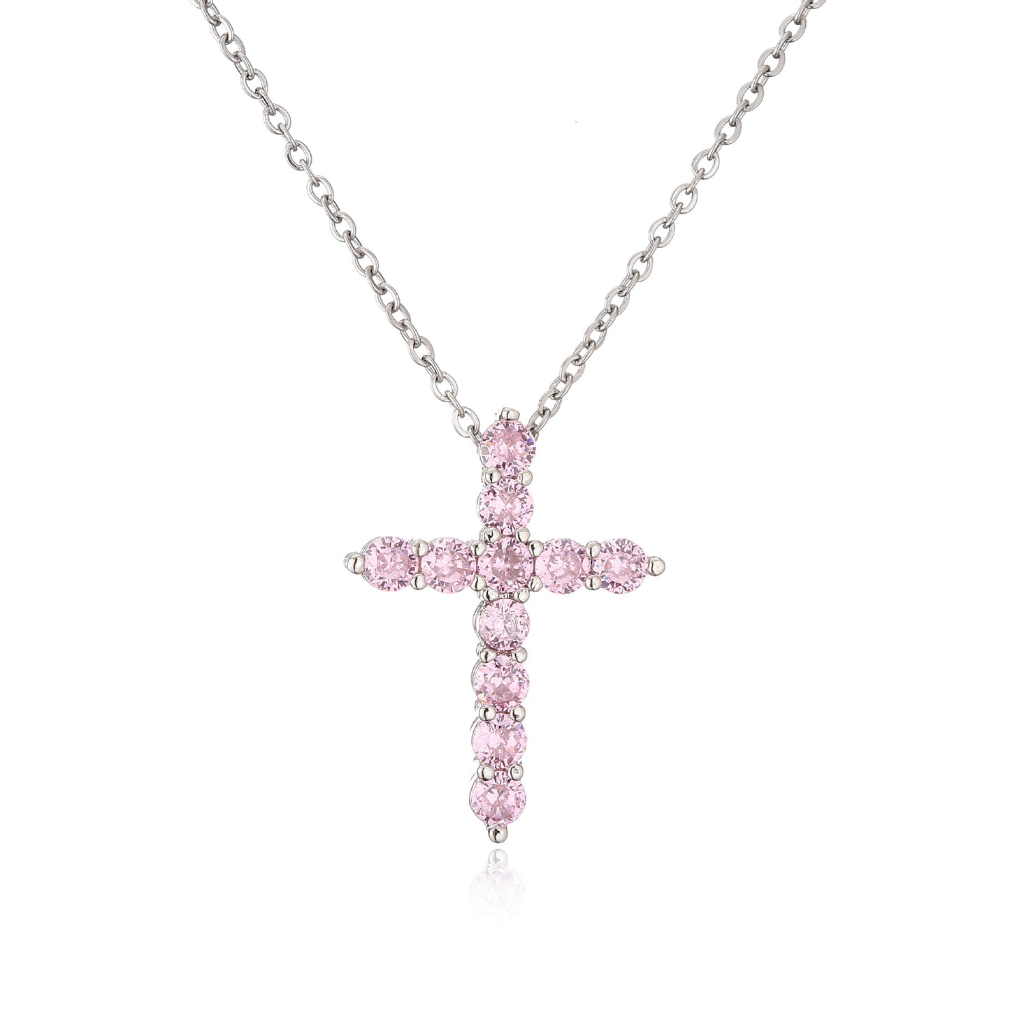 Micro Inlaid Zircon Cross Pendant Copper Necklace Religious Ornament