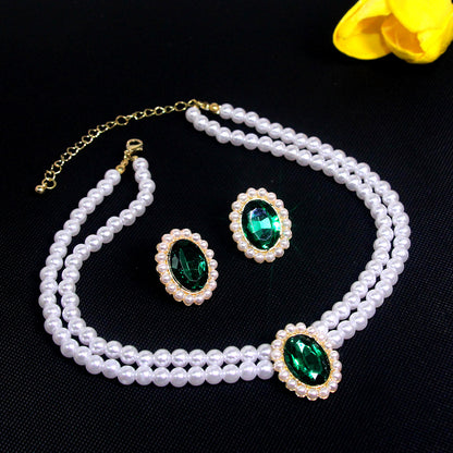 Elegant Luxurious Oval Artificial Crystal Imitation Pearl Beaded Women's Earrings Necklace