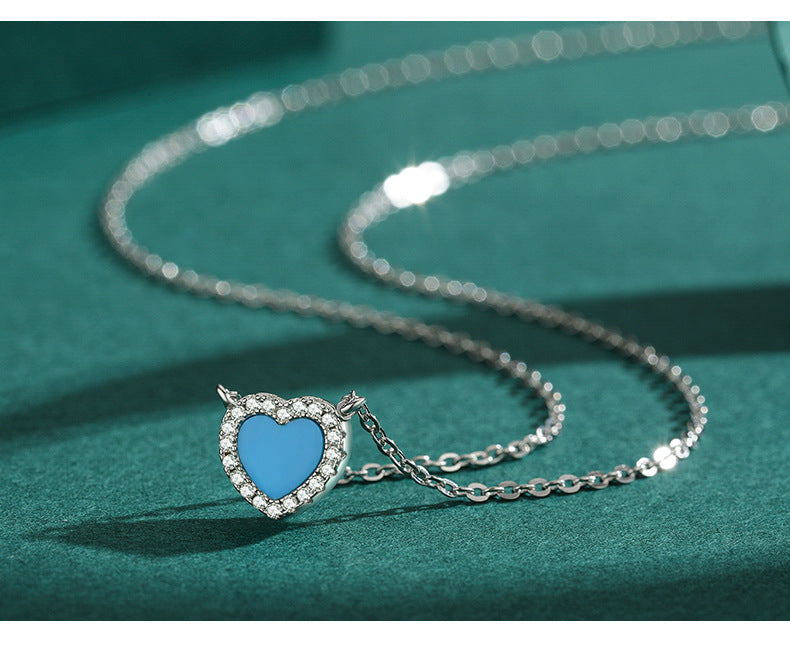 Fashion Heart Shape Silver Plating Inlay Turquoise Zircon Necklace 1 Piece