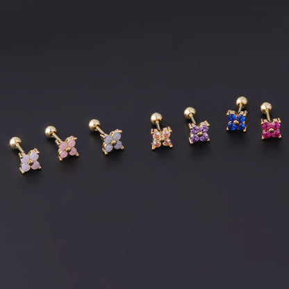 Korean Style Flower Plating Titanium Steel Zircon Ear Studs