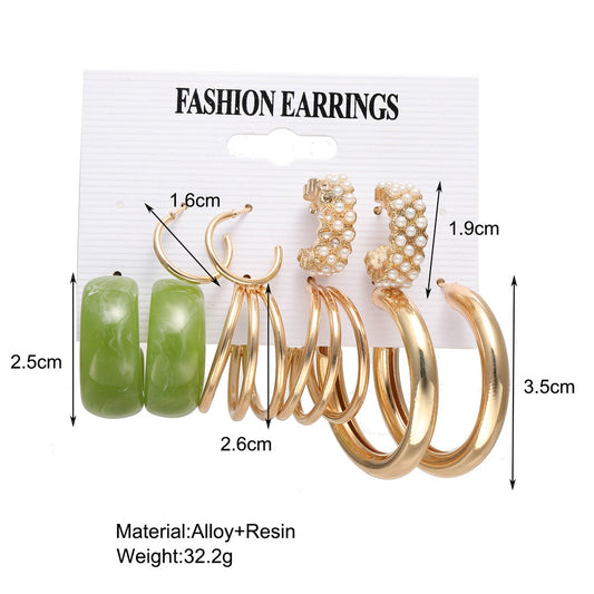 Earrings Set 5 Pairs Of Creative Simple Acrylic Earrings Pearl Earrings