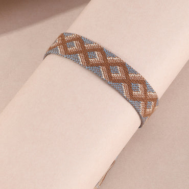 Retro Fashion Plaid Pattern Ribbon Woven Tassel Bracelet