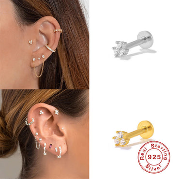 Fashion Solid Color Sterling Silver Plating Inlay Zircon Ear Studs 1 Piece