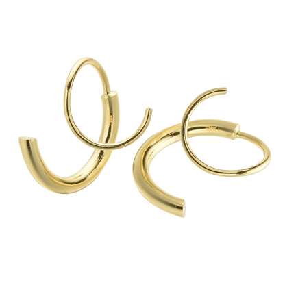 New Simple Spiral Double Circle Personality Earrings Brass Plating 14K Real Gold Fashion Wrap Earrings