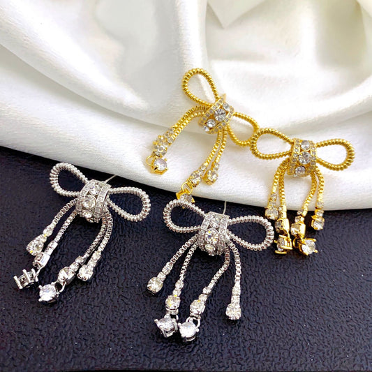 1 Pair Sweet Shiny Bow Knot Plating Inlay Copper Zircon Drop Earrings