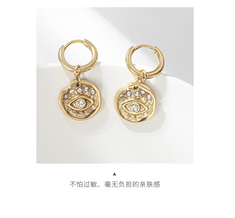 Stainless Steel Pendan Round Coins Trend Demon Eye Pendant Earrings