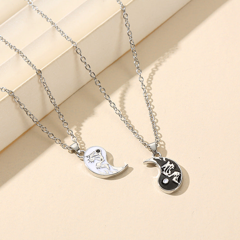 Simple Style Tai Chi Dragon Alloy Enamel Braid Couple Bracelets Necklace