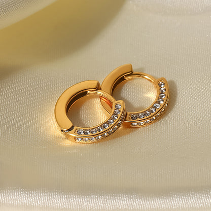 Fashion Circle Gold Plated Stainless Steel Zircon Gold Plated Earrings