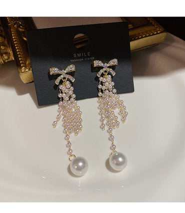 1 Pair Fashion Bow Knot Artificial Pearl Alloy Inlay Rhinestones Women's Earrings