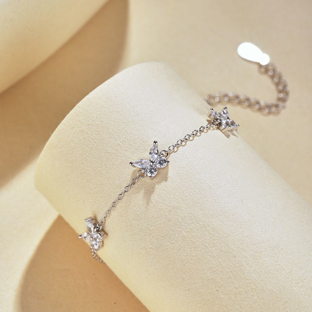 Elegant Butterfly Sterling Silver Inlay Zircon Bracelets