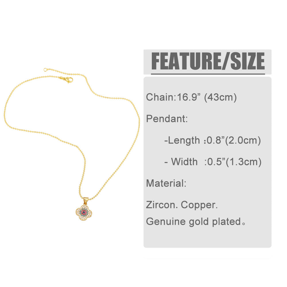 Fashion Devil's Eye Heart Four-leaf Clover Micro Inlaid Colorful Zircon Clavicle Chain Necklace