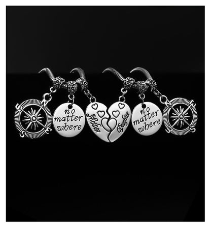 Mother's Day Gift Alloy Bracelet Ladies Heart Stitching Compass Alphabet Drop Oil Pendant Bracelet