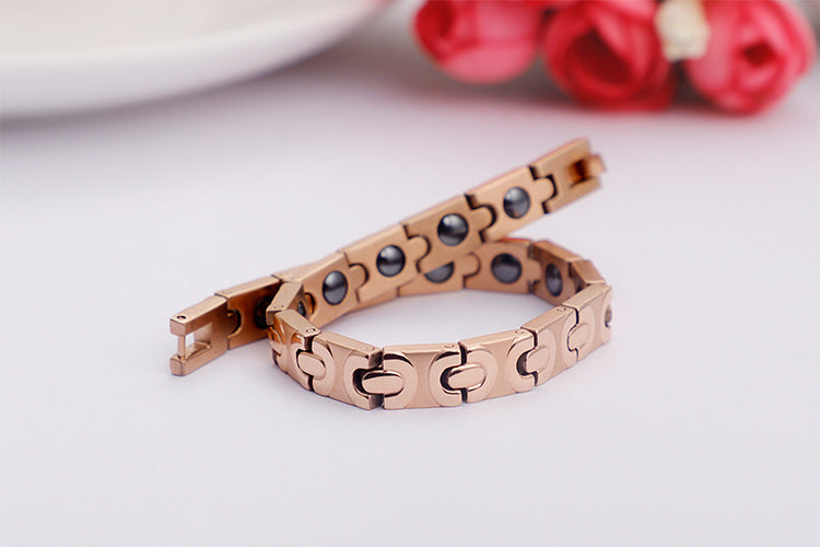 Personality Fashion Rose Gold Inlaid Metal Stone Titanium Steel Bracelet