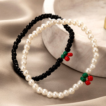 Ethnic Style Pearl Color Beaded Cherry Couple Bracelet Set