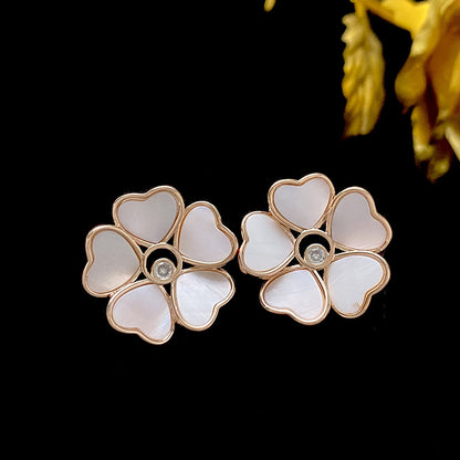 1 Pair Lady Flower Inlay Sterling Silver Copper Shell Ear Studs