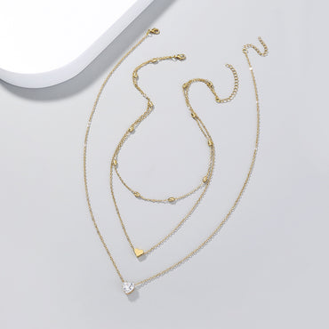 European And American Jewelry Simple Heart Zircon Pendant Metal Love Multilayer Necklace