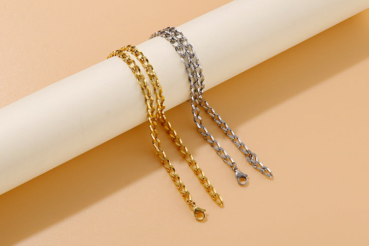 New Simple Fashion Stainless Golden Steel Bracelet Necklace Set Wholesale Gooddiy