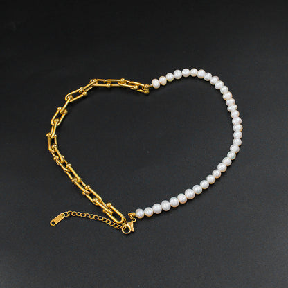 Retro Geometric Stainless Steel Pearl Bracelets Necklace 1 Piece